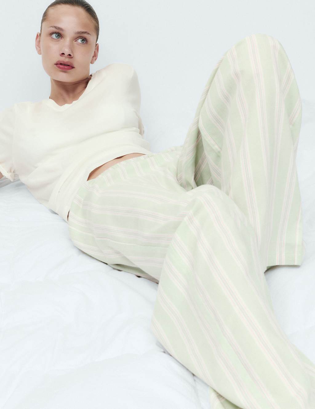 M&S Women's Cotton Rich Printed Pyjama Set - Medium - Green Mix