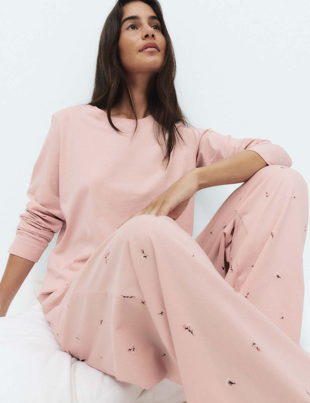 M&S Women's Pure Cotton Printed Pyjama Set - Small - Pink Mix