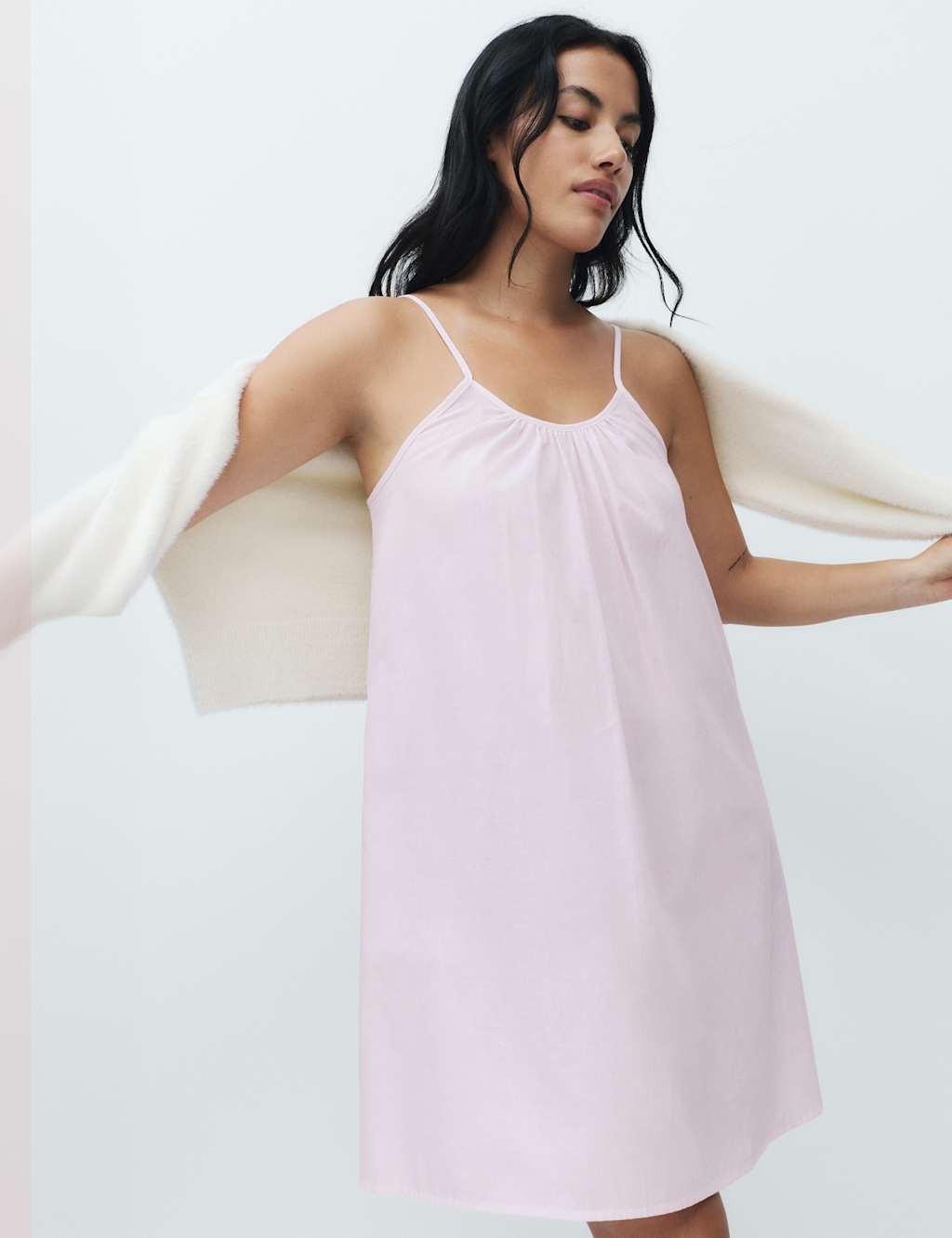 M&S Women's Pure Cotton Striped Short Chemise - 6 - Pink Mix