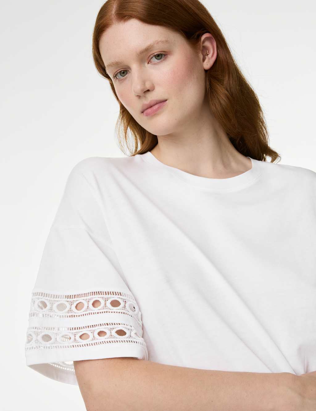 M&S Pure Cotton Broderie Trim Nightdress White