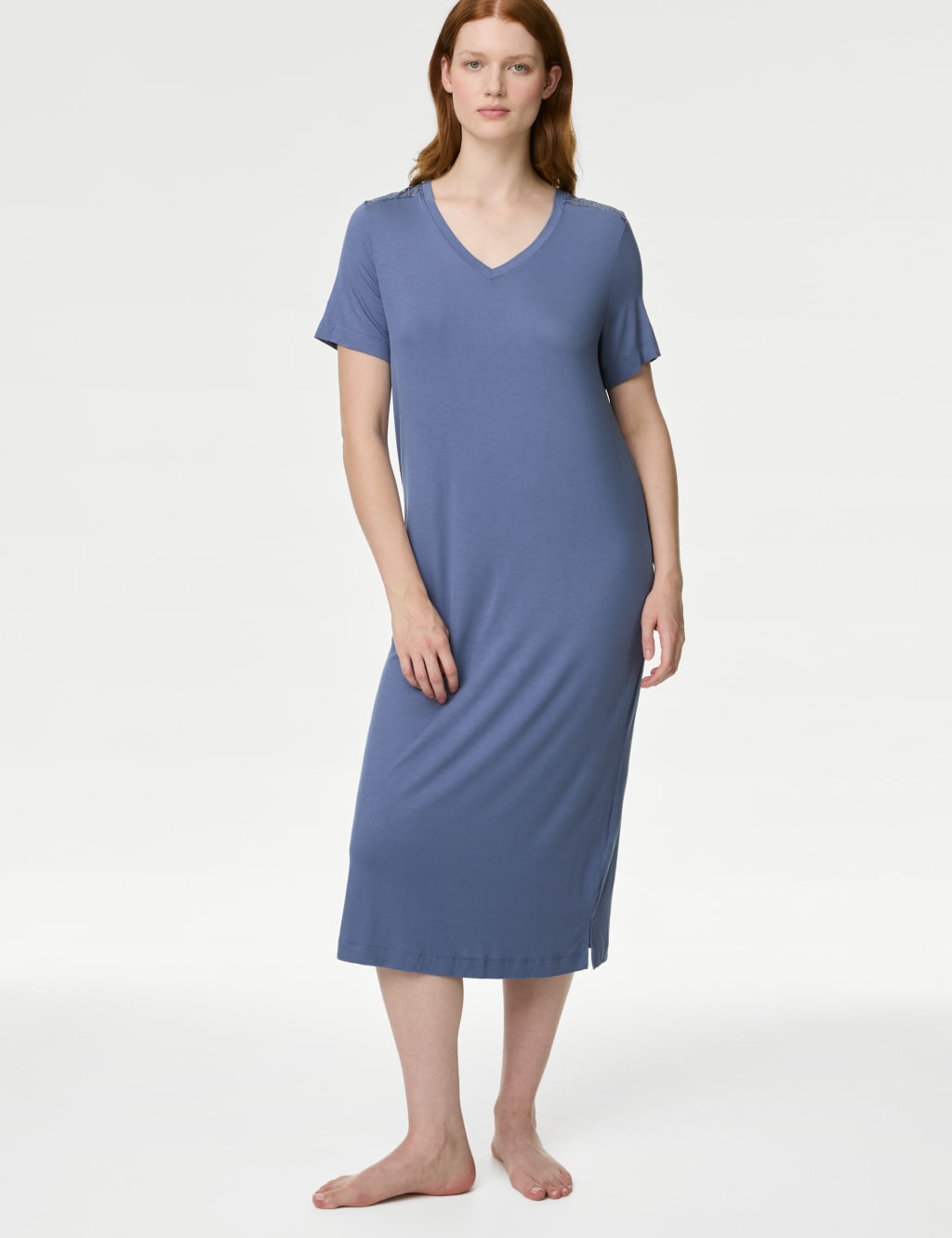 M&S Body Soft Lace Trim Nightdress Slate Blue