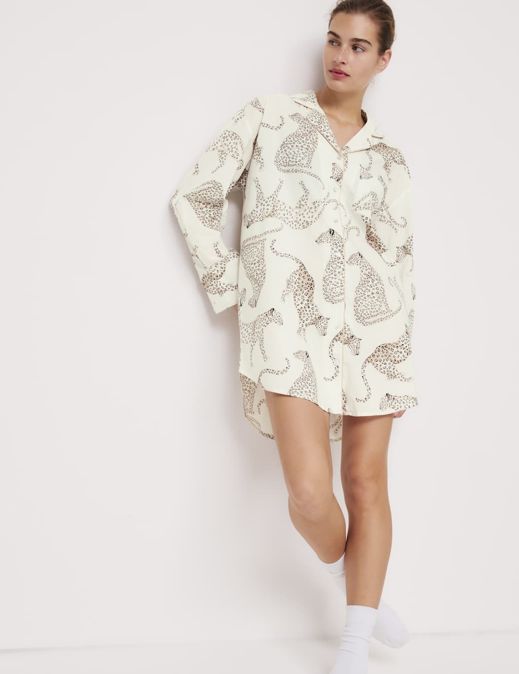 M&S Cool Comfort Animal Print Nightshirt Ivory Mix