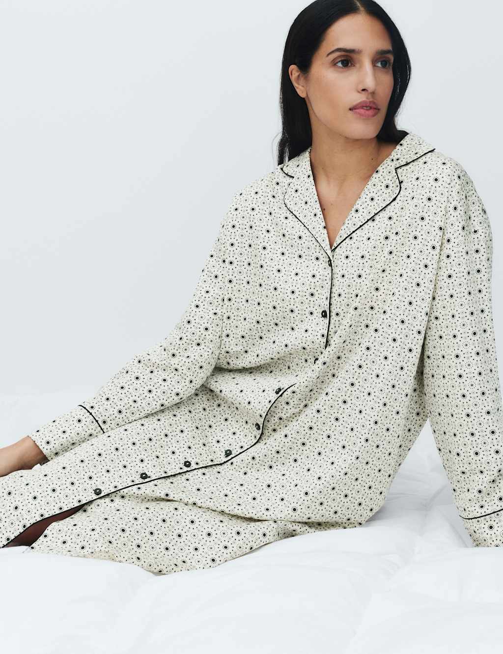 M&S Women's Pure Cotton Sateen Eid Printed Nightshirt - 20 - Ecru Mix