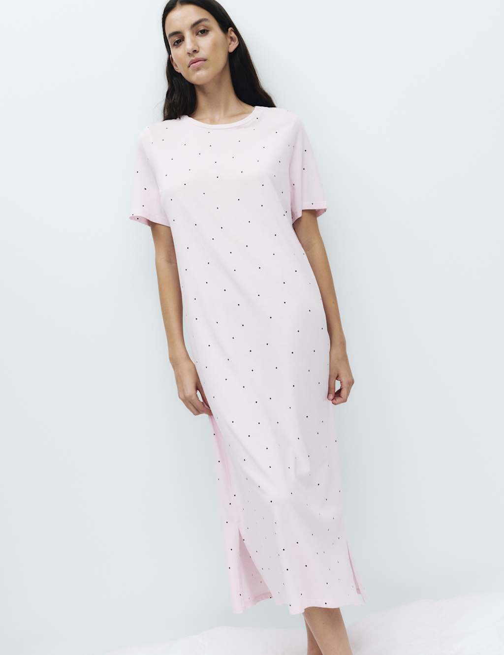 M&S Women's Cotton Modal Printed Long Nightdress - Small - Pink Mix