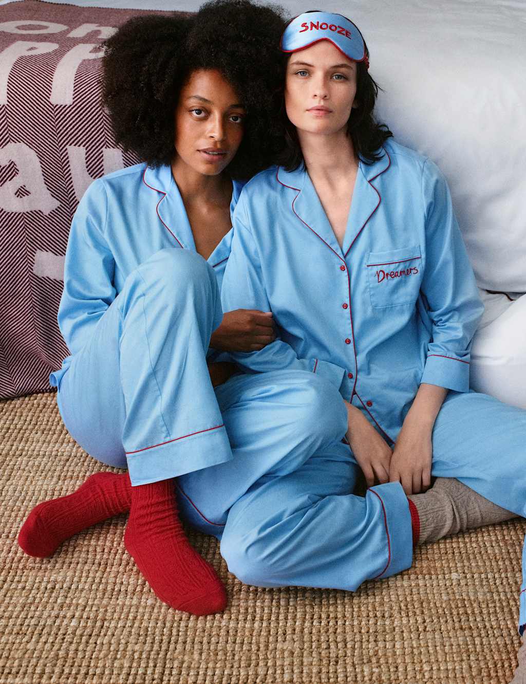 M&S x Bella Freud Pure Cotton Sateen 'Dreamers' Pyjama Set Chambray