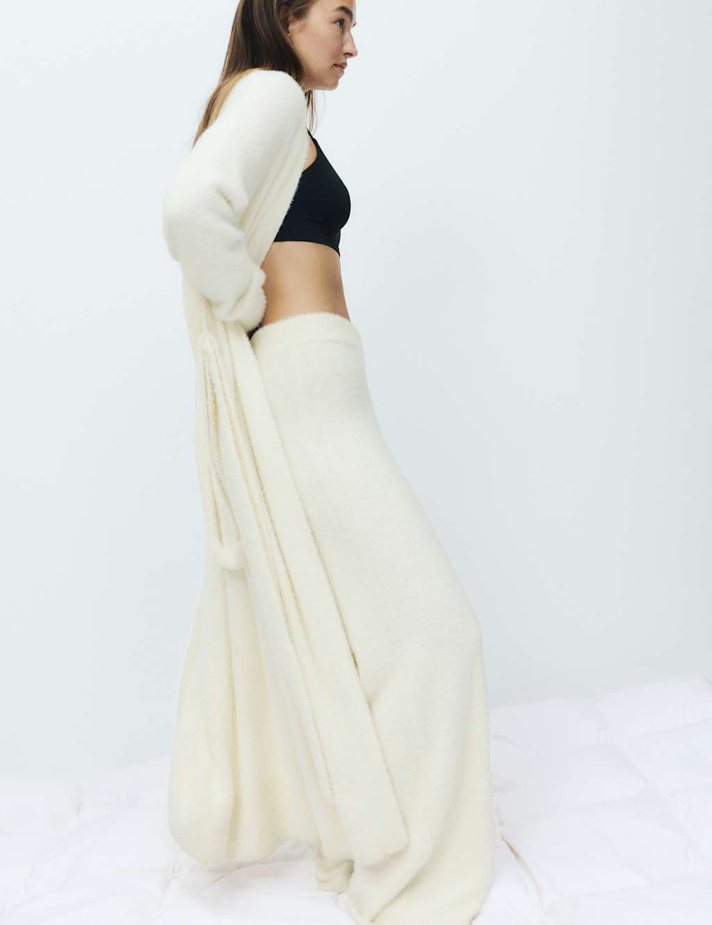 M&S Feather Knit Tie Wrap Ivory