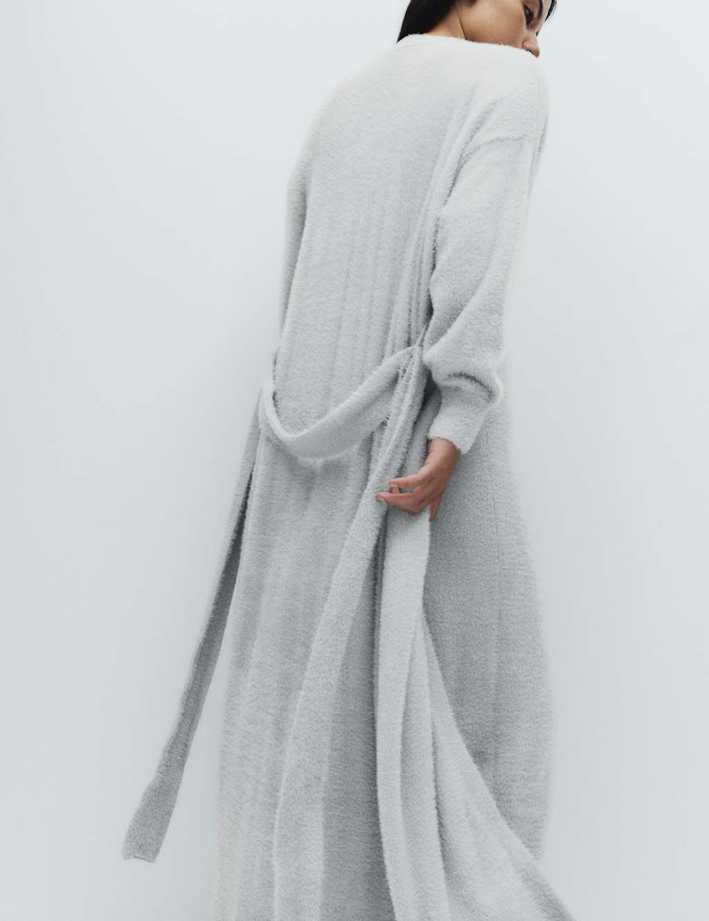 M&S Feather Knit Tie Wrap Grey