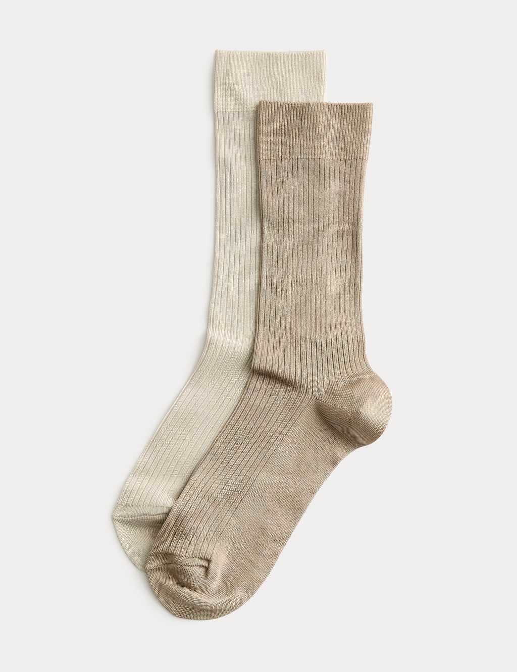 M&S Women's 2 Pack Rayon Ribbed Ankle High Socks - Natural