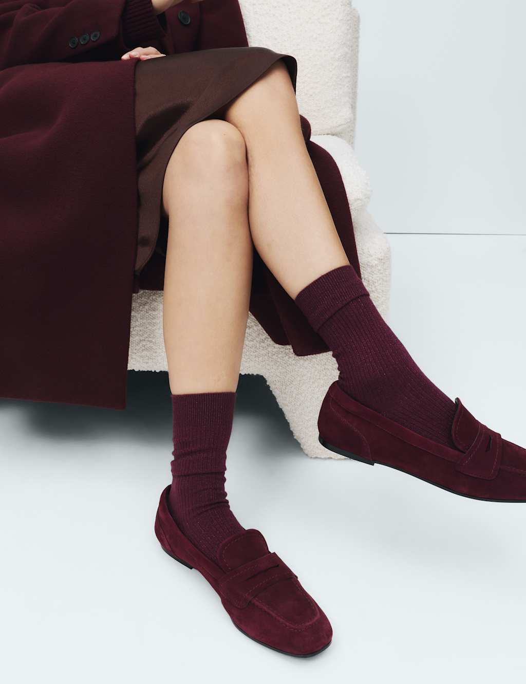M&S 2 Pack Sparkle Crew Socks Claret