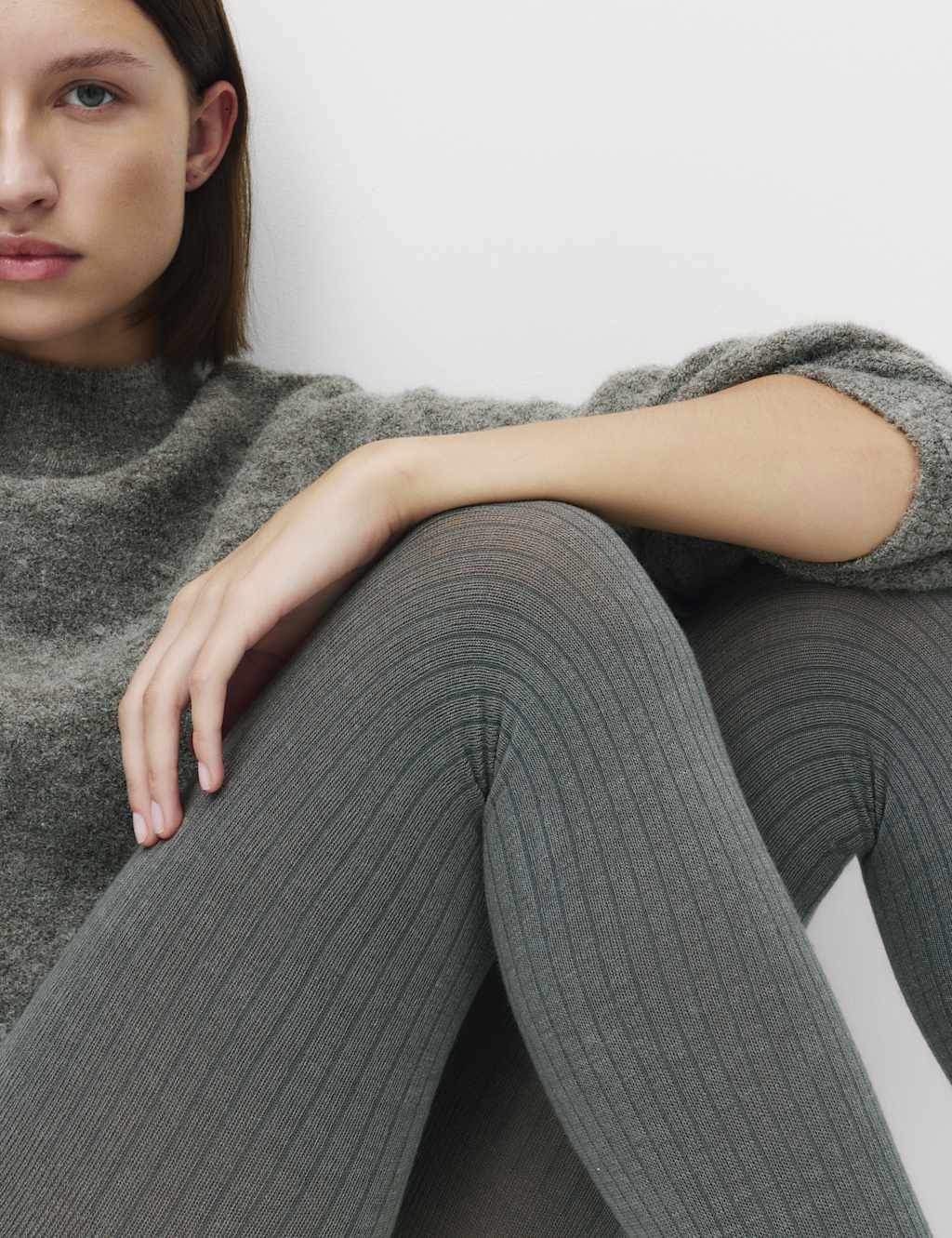 M&S 2 Pack 100 Denier Supersoft Ribbed Tights Grey Mix