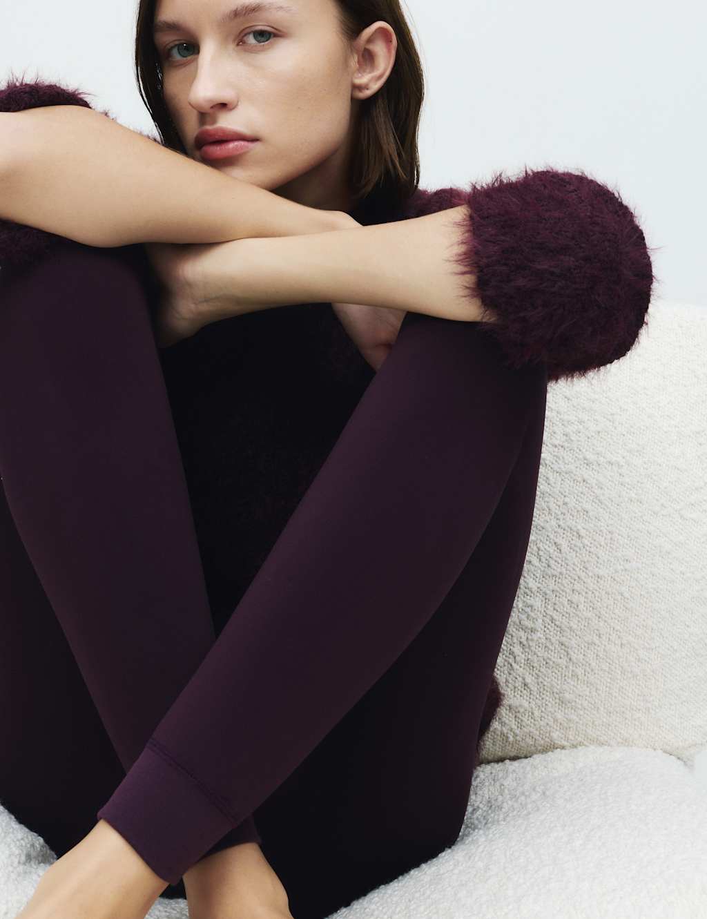 M&S 250 Denier Velour Lined Footless Tights Dark Claret