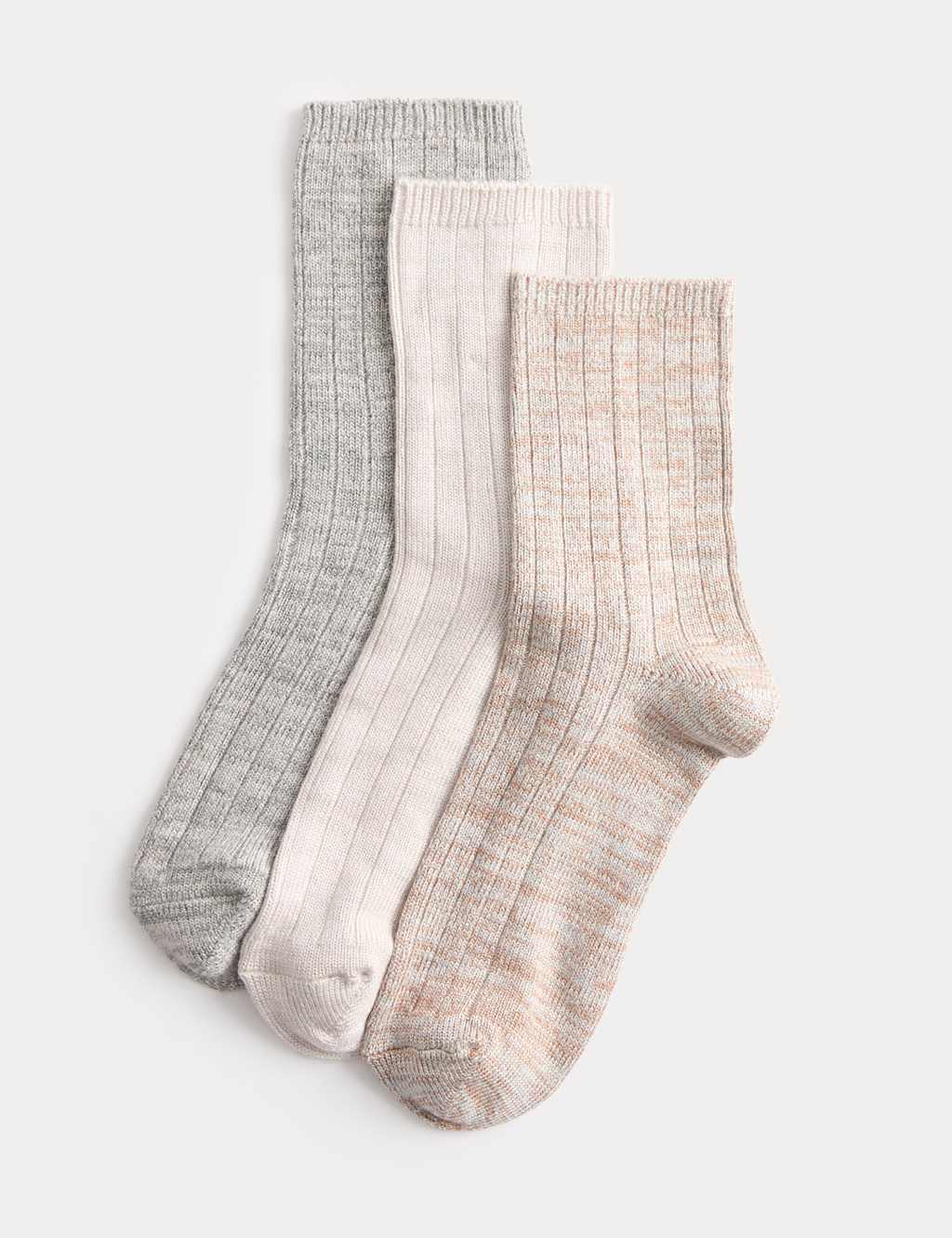 M&S 3pk Sumptuously Soft Ankle High Socks Natural Mix