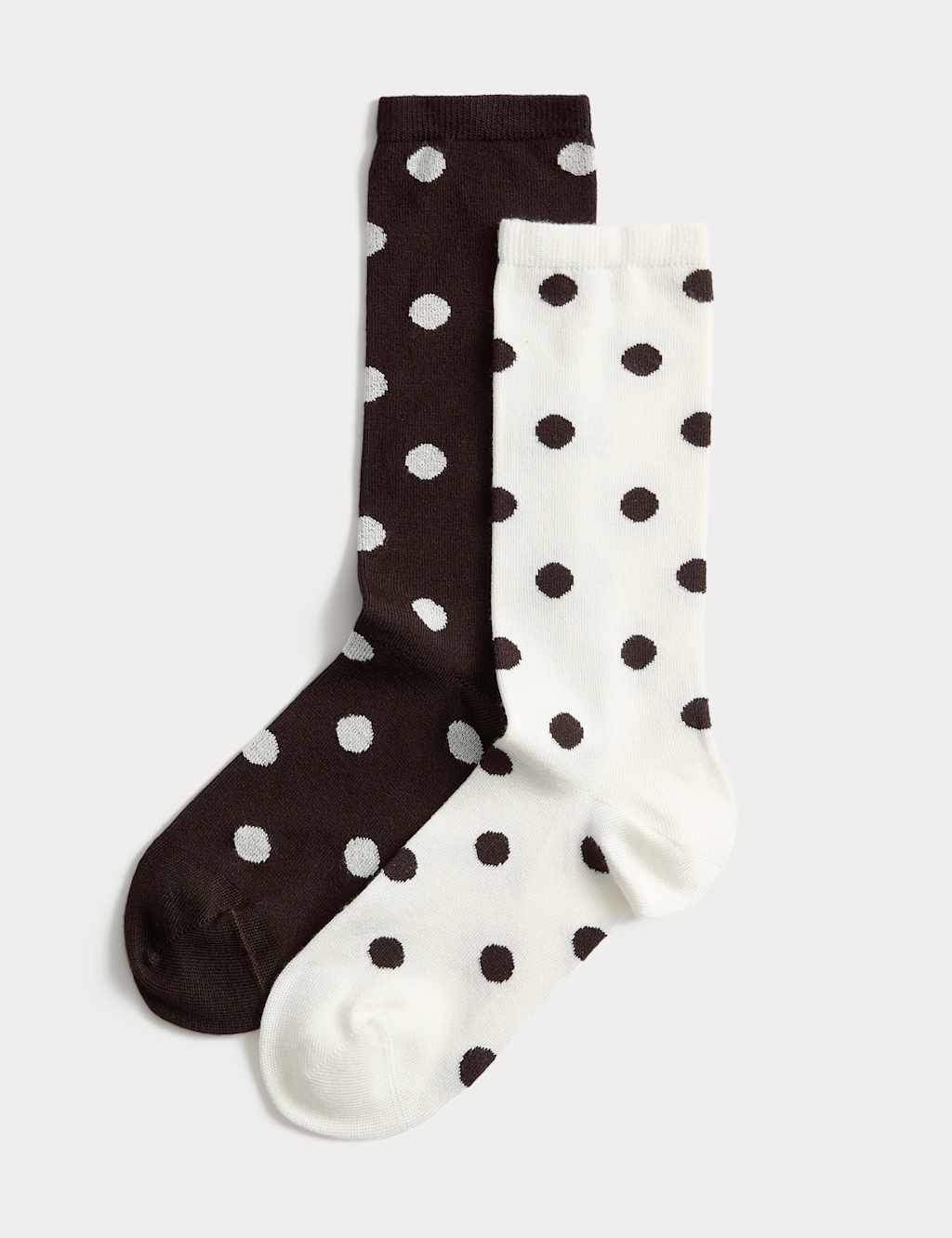 M&S Women's 2 Pack Supersoft Spot Print Crew Socks - Brown Mix