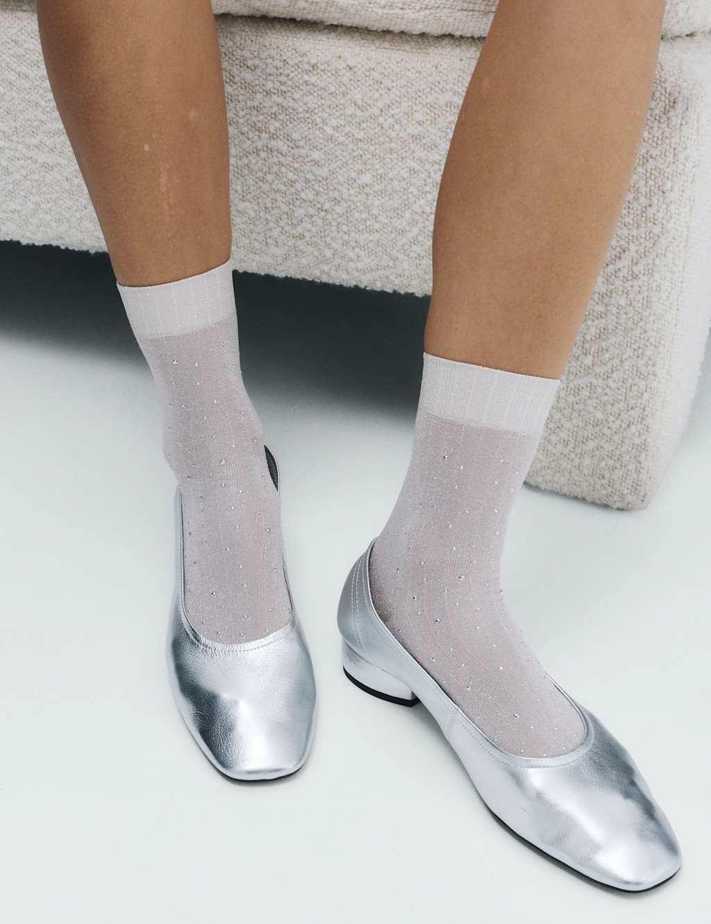 M&S Women's Glitter Embellished Crew Socks - Pink Mix