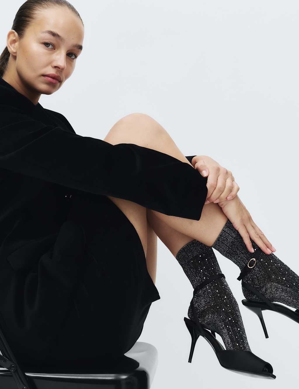 M&S Glitter Embellished Crew Socks Black