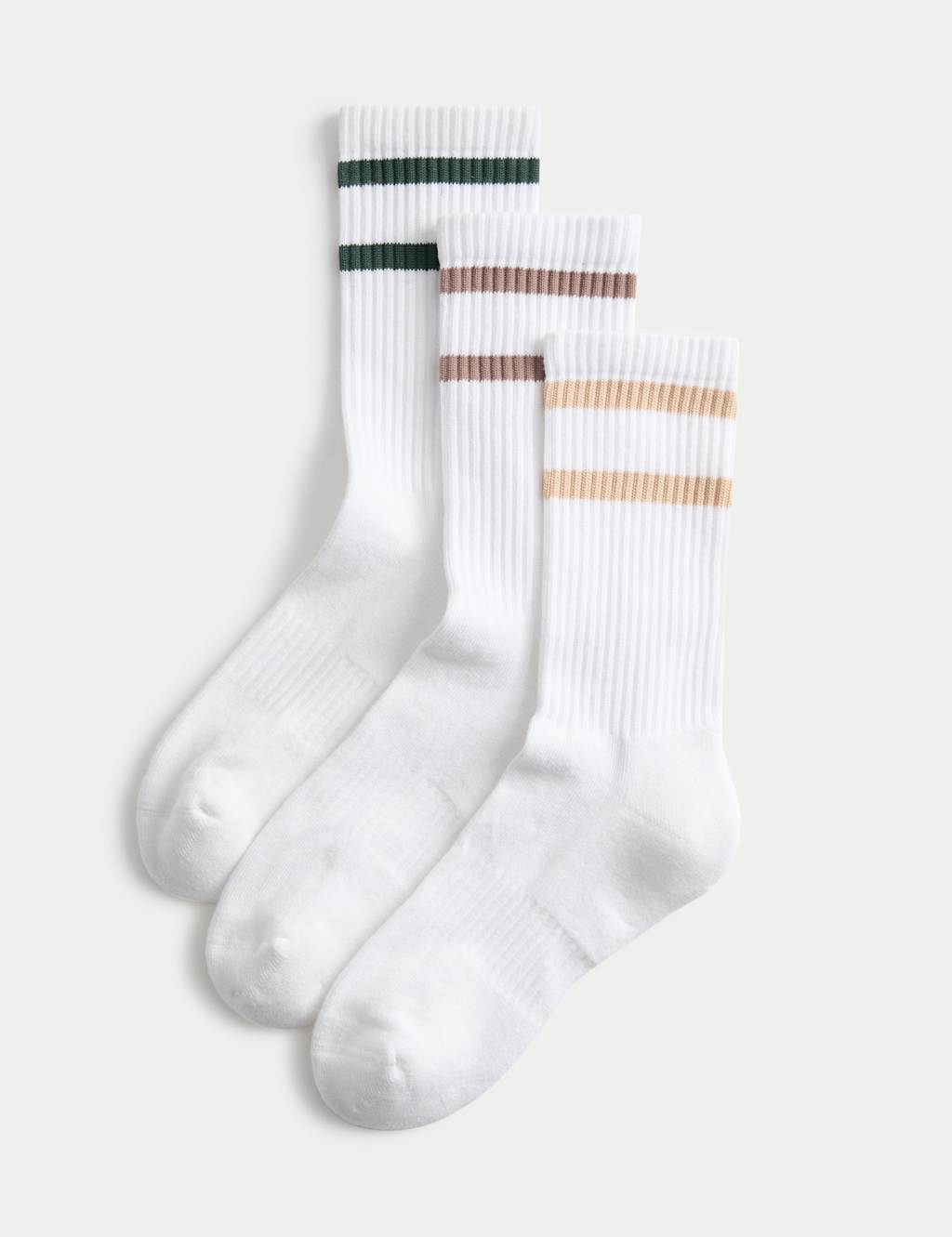 M&S 3pk Ribbed Crew Ankle High Socks Light Cream