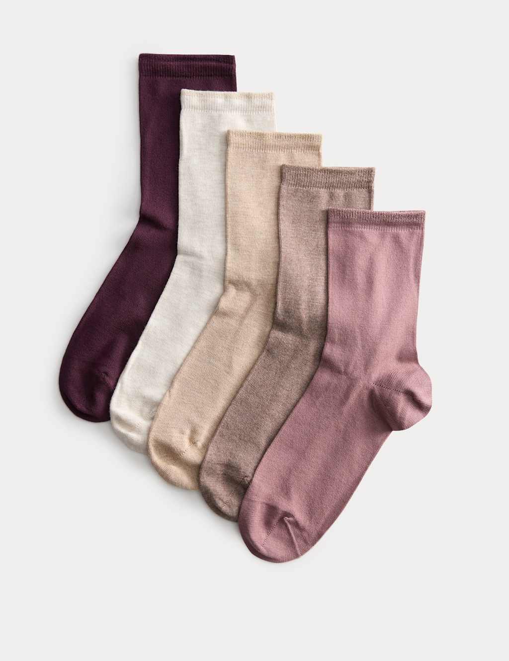 M&S 5pk Supersoft Ankle High Socks Burgundy Mix