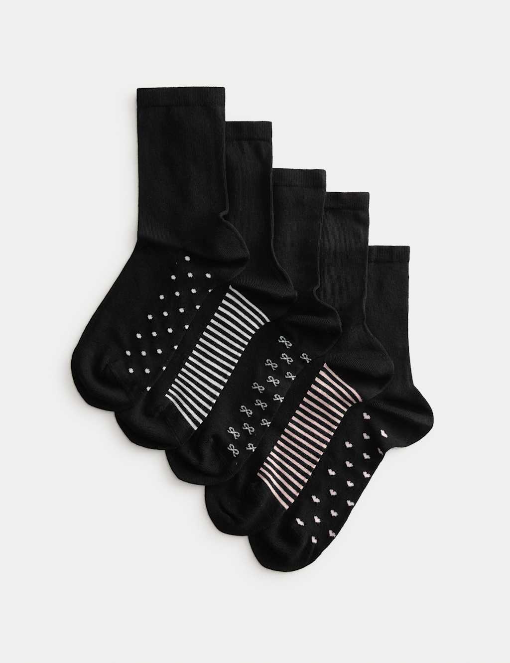 M&S 5pk Supersoft Patterned Ankle High Socks Black Mix