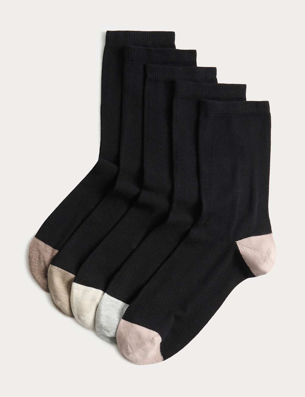 M&S Women's 5pk Super Soft Colour Block Ankle High Socks - 3-5 - Pink Mix