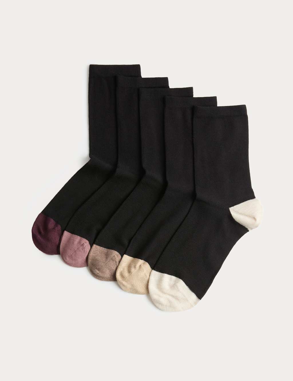 M&S 5pk Super Soft Colour Block Ankle High Socks Black Mix