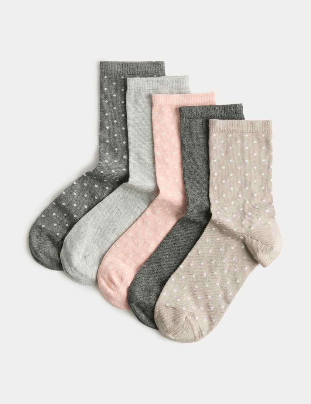 M&S 5pk Super Soft Polka Dot Ankle High Socks Grey Mix