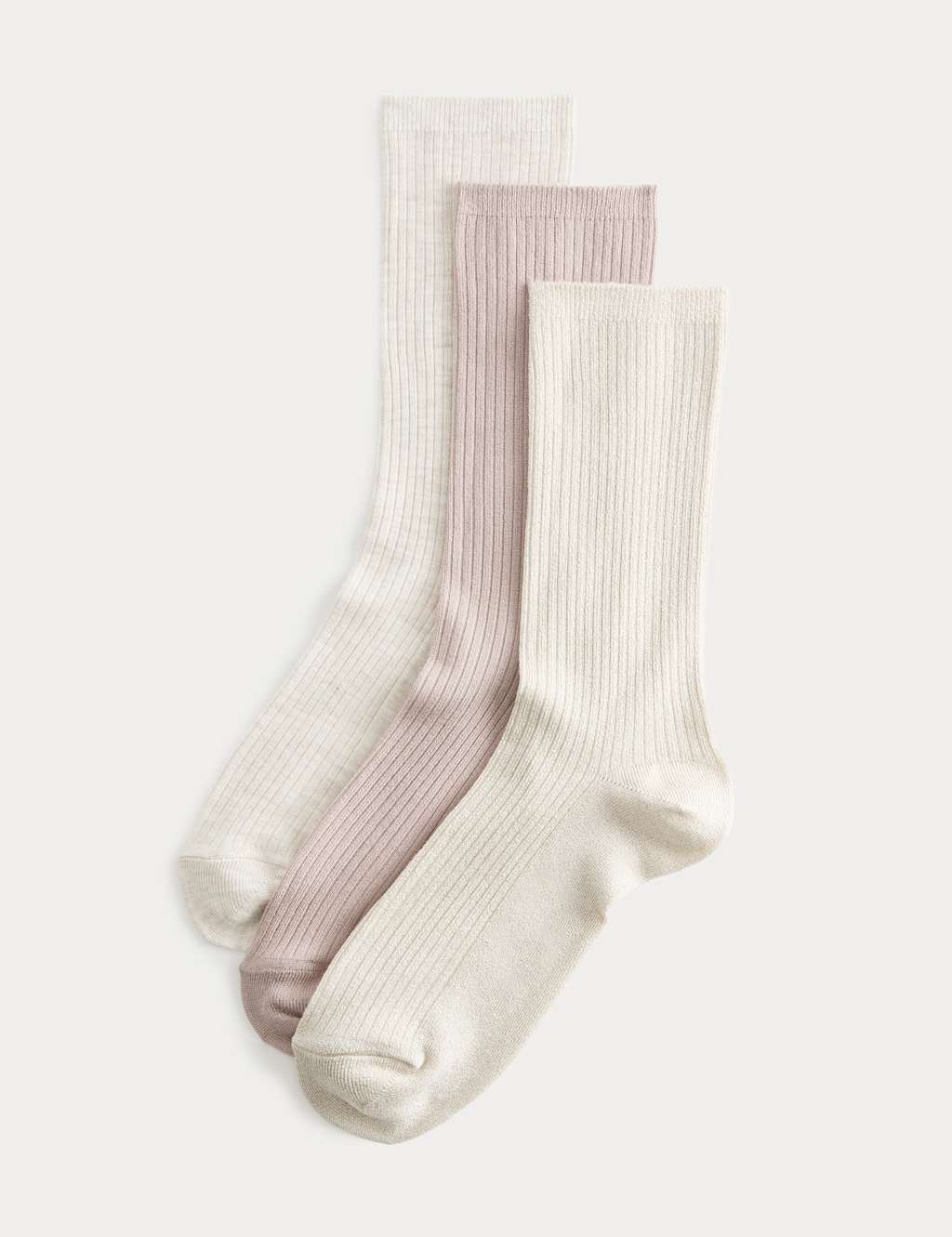 M&S Women's 3 Pack Supersoft Ribbed Crew Socks - 3-5 - Pink Mix