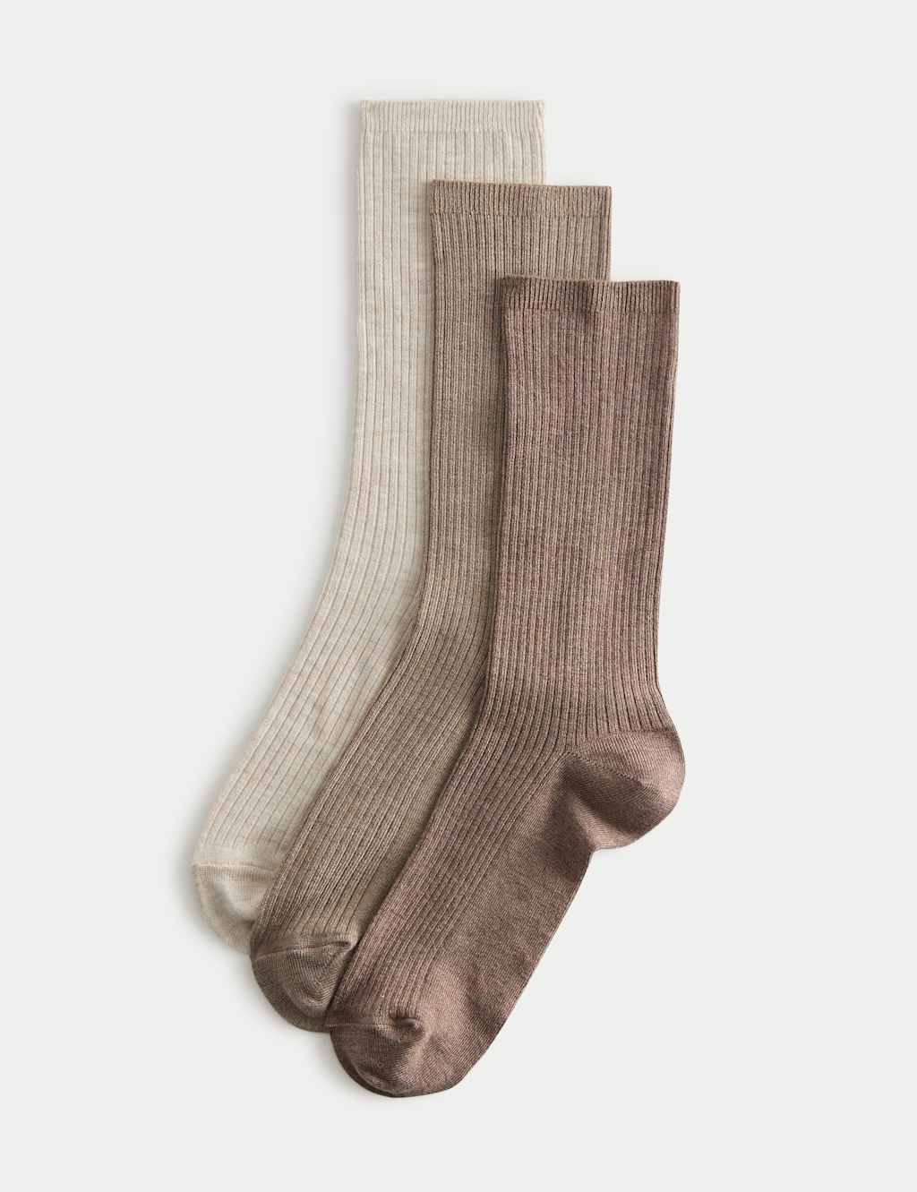 M&S Women's 3 Pack Supersoft Ribbed Crew Socks - 3-5 - Natural Mix