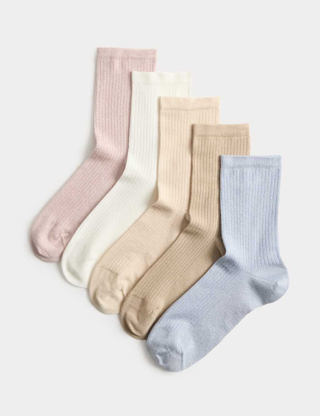M&S Women's 5 Pack Supersoft Crew Socks - 3-5 - Blue Mix
