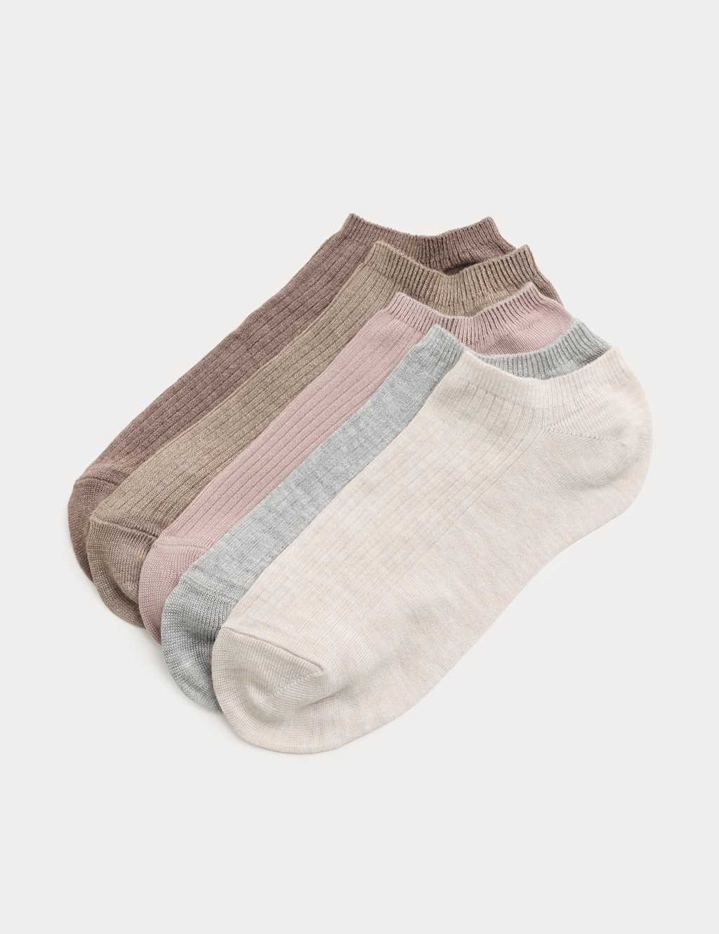 M&S Women's 5 Pack Supersoft Ribbed Trainer Liners - 3-5 - Natural Mix