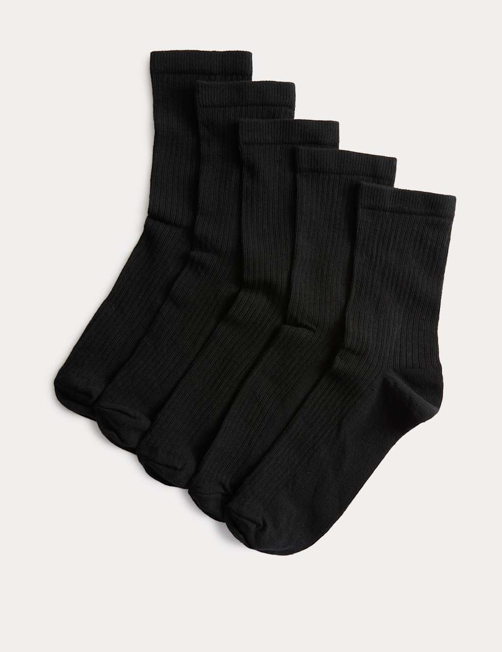 M&S 5pk Cotton Rich Ribbed Ankle High Socks Black