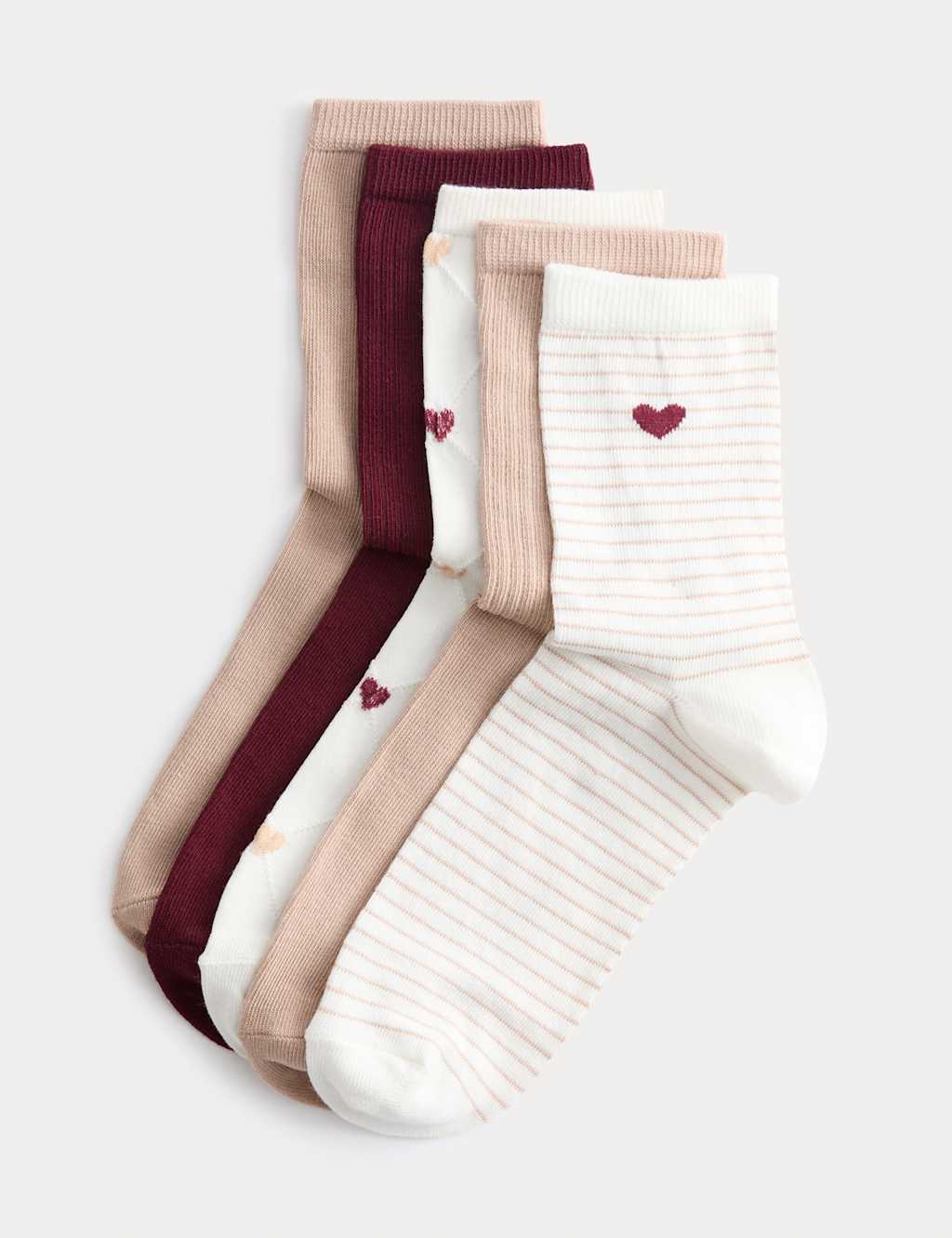 M&S 5pk Cotton Rich Printed Ankle High Socks Ivory Mix