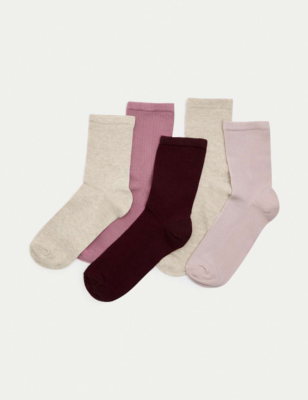 M&S 5pk Cotton Rich Ribbed Ankle High Socks Light Pink Mix