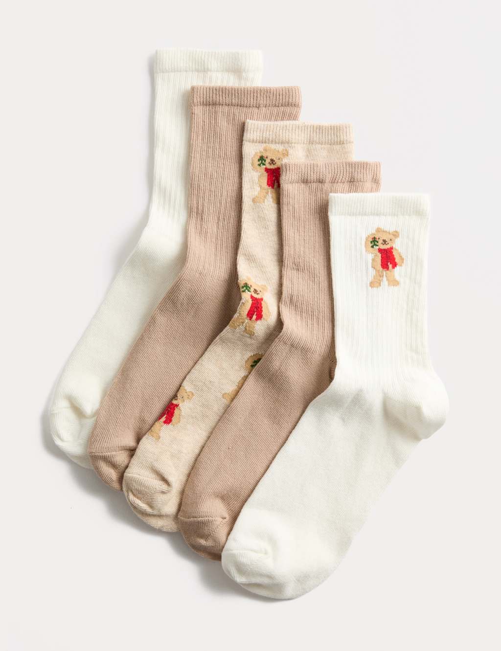 M&S Collection Women's 5pk Cotton Rich Embroidered Ankle High Socks - 6-8 - Brown Mix, Brown Mix