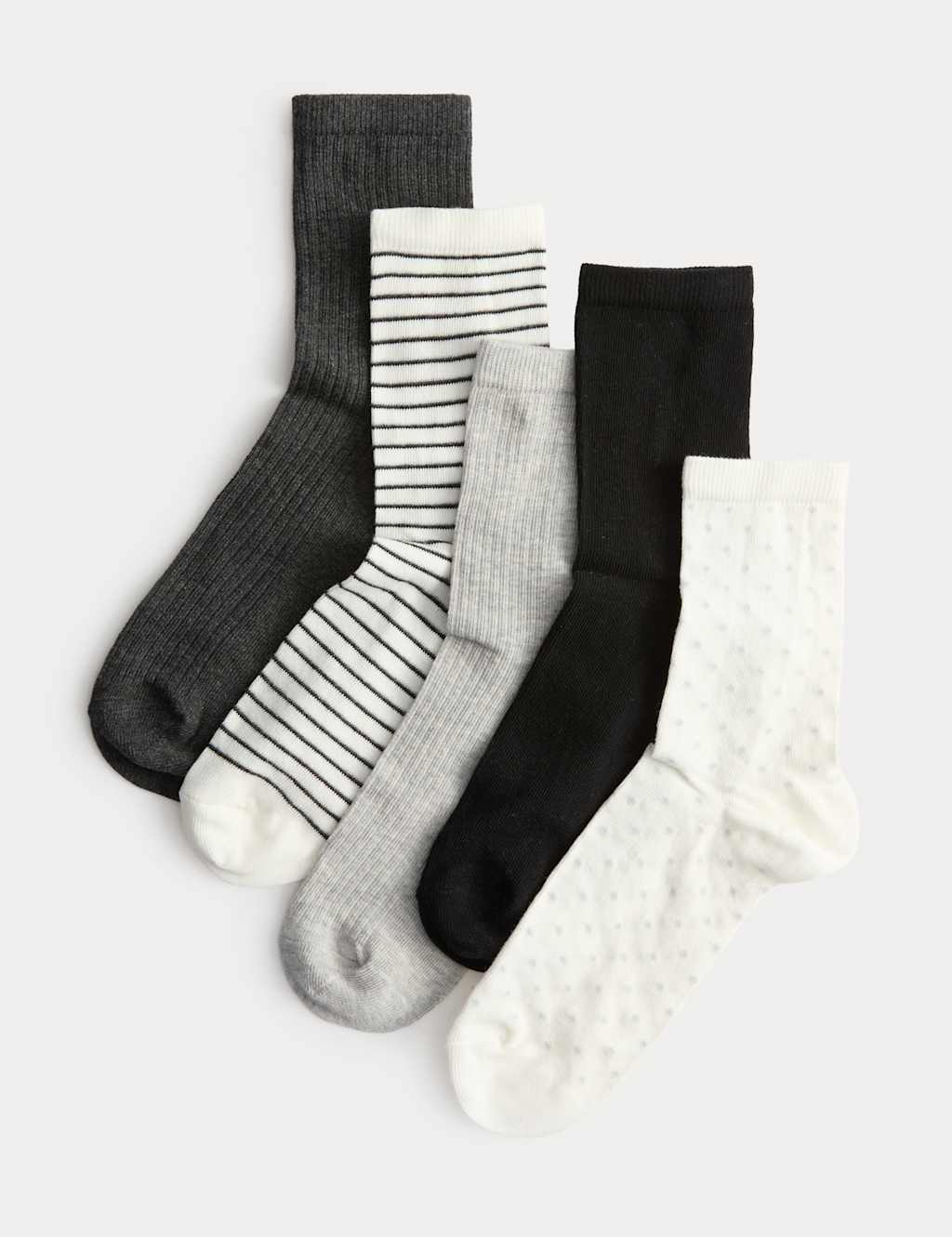 M&S 5pk Cotton Rich Patterned Ankle High Socks Grey Mix