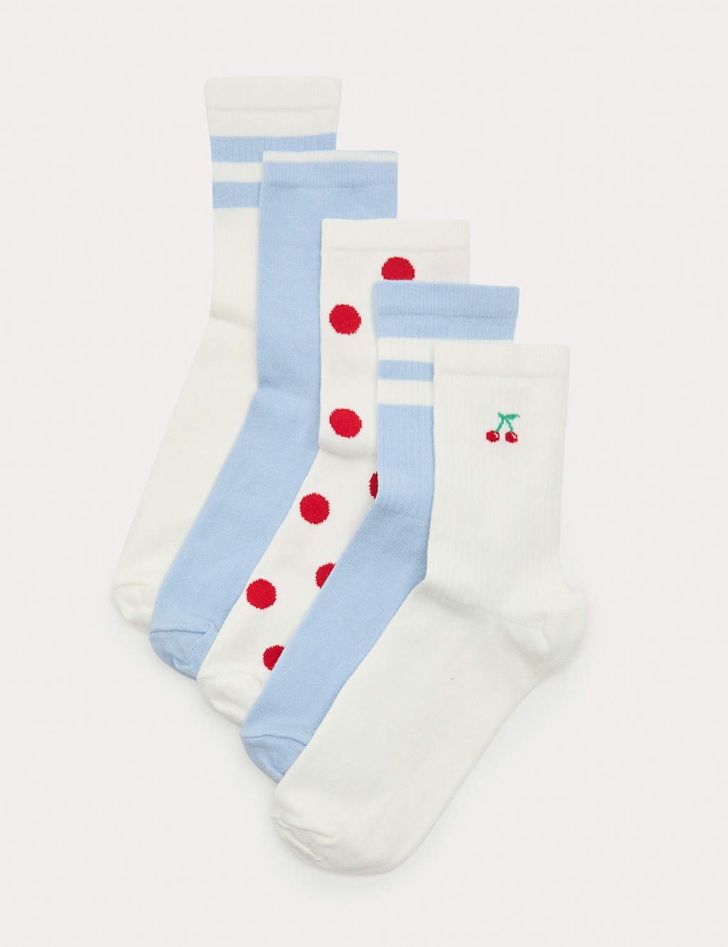M&S Women's 5 Pack Cotton Rich Ribbed Crew Socks - 3-5 - Blue Mix