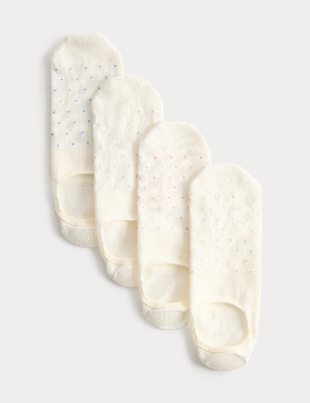 M&S Women's 4 Pack Patterned Invisible Trainer Liners - 3-5 - White Mix