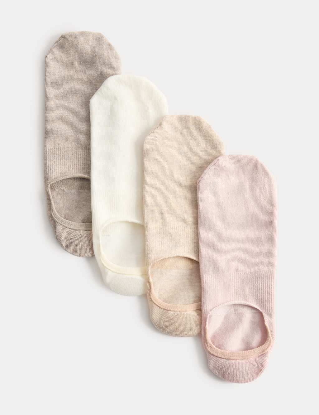 M&S Women's 4 Pack Ribbed Invisible Trainer Liners - 3-5 - Natural Mix