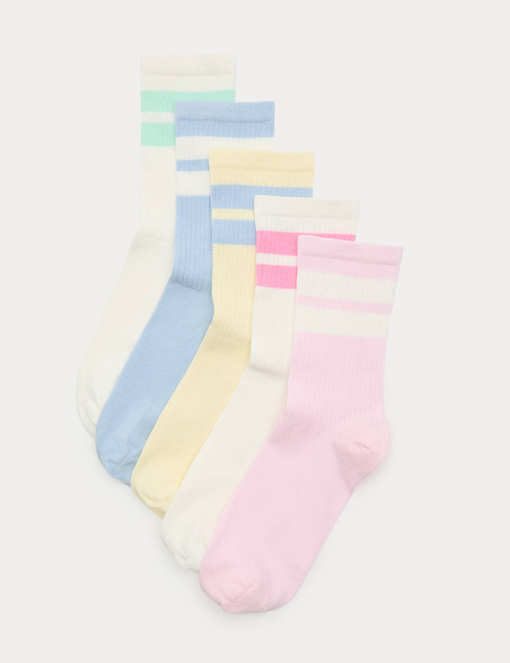 M&S Women's 5 Pack Cotton Rich Striped Crew Socks - 3-5 - Light Pink