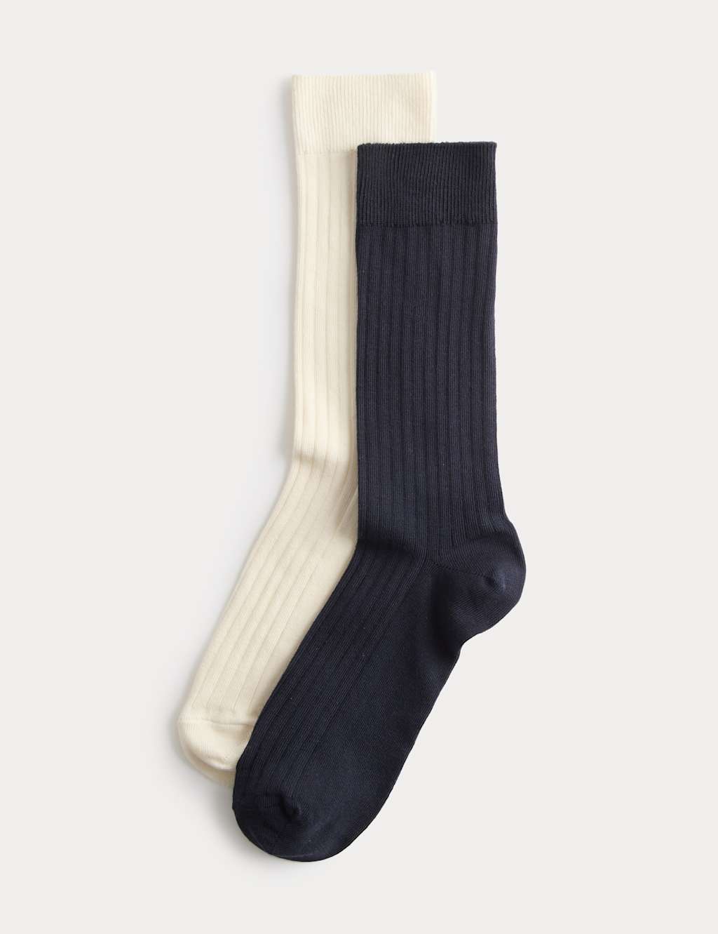 M&S Women's 2 Pack Cotton Rich Ribbed Crew Socks - Natural Mix