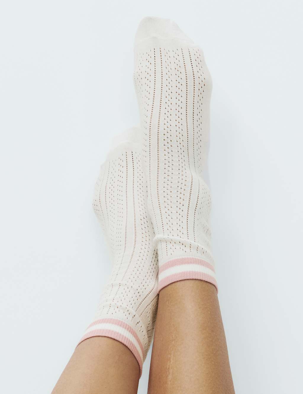 M&S Women's 2 Pack Cotton Rich Sports Stripe Crew Socks - Cream Mix