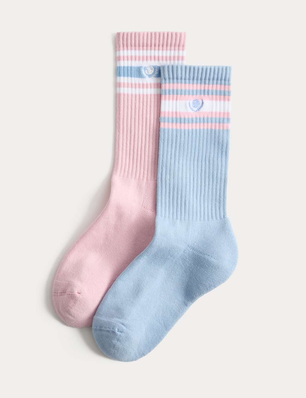M&S Women's 2 Pack Cotton Rich Sporty Crew Socks - Blue Mix
