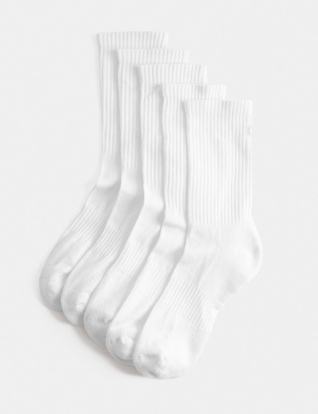 Goodmove Women's 5pk Cotton Rich Cushioned Crew Socks - 3-5 - White