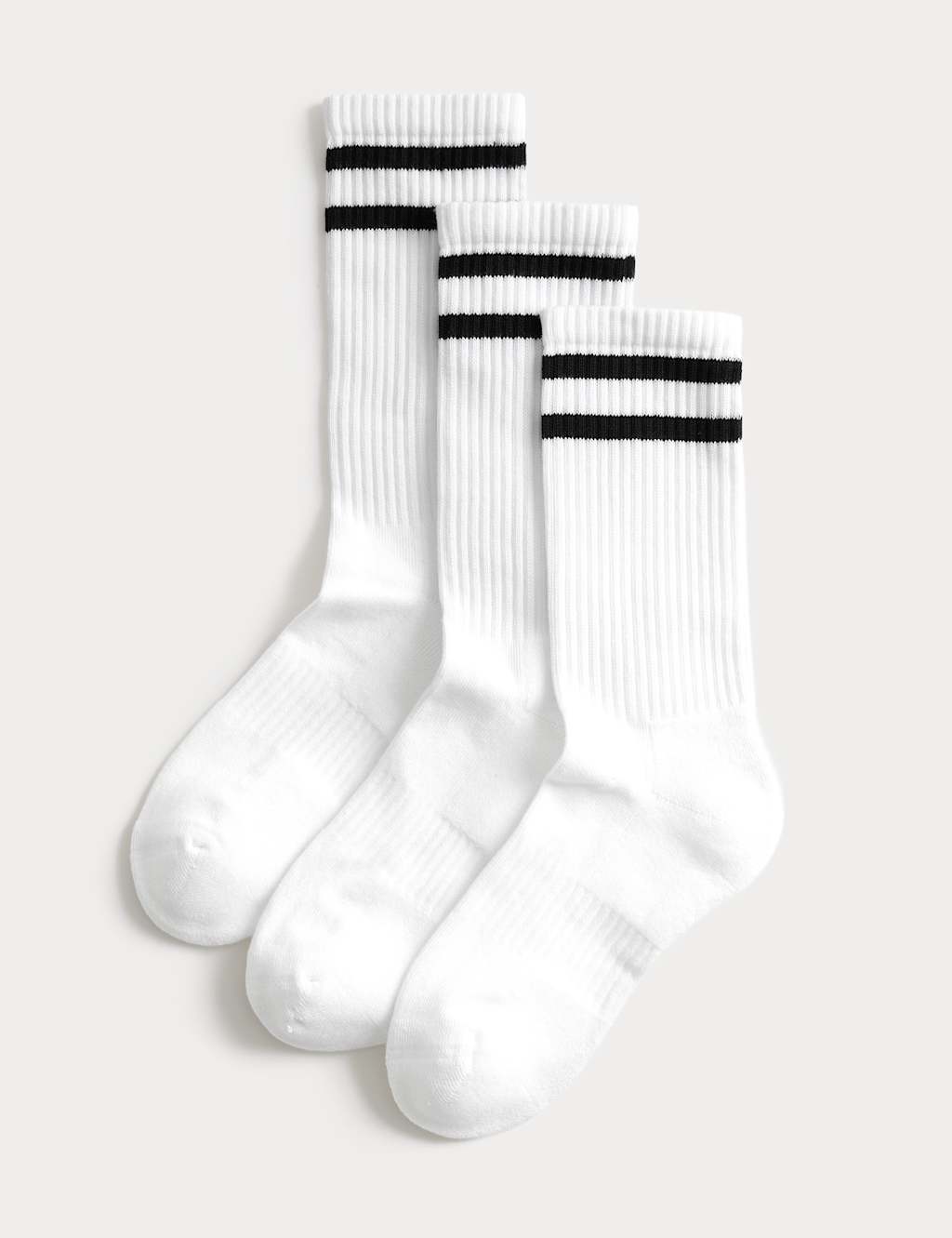 Goodmove 3 Pack Cotton Rich Striped Ankle High Socks White Mix