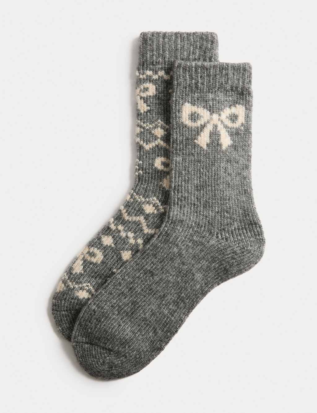 M&S 2 Pack Thermal Bow Ankle High Socks Grey Mix