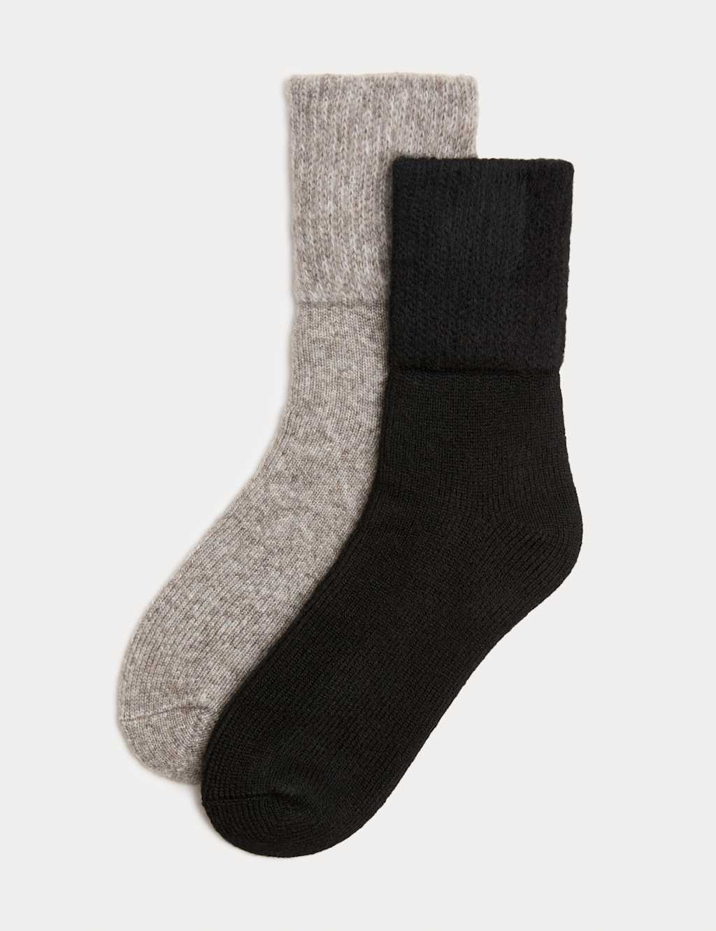 M&S 2 Pack Thermal Ankle High Boot Socks Black Mix