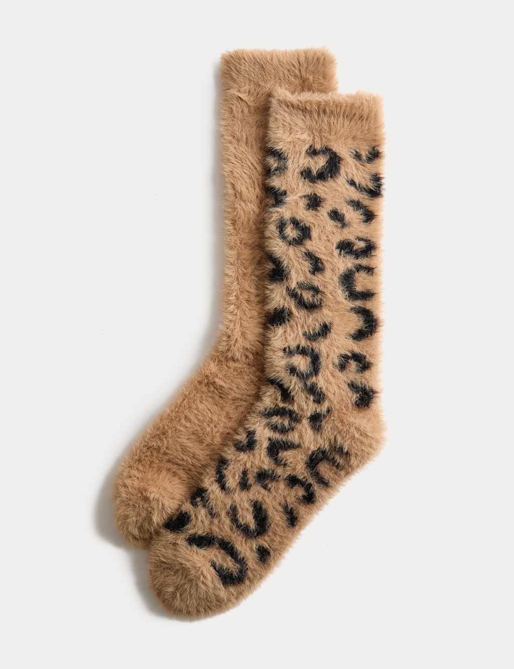 M&S 2 Pack Cosy Animal Print Slouch High Socks Brown Mix