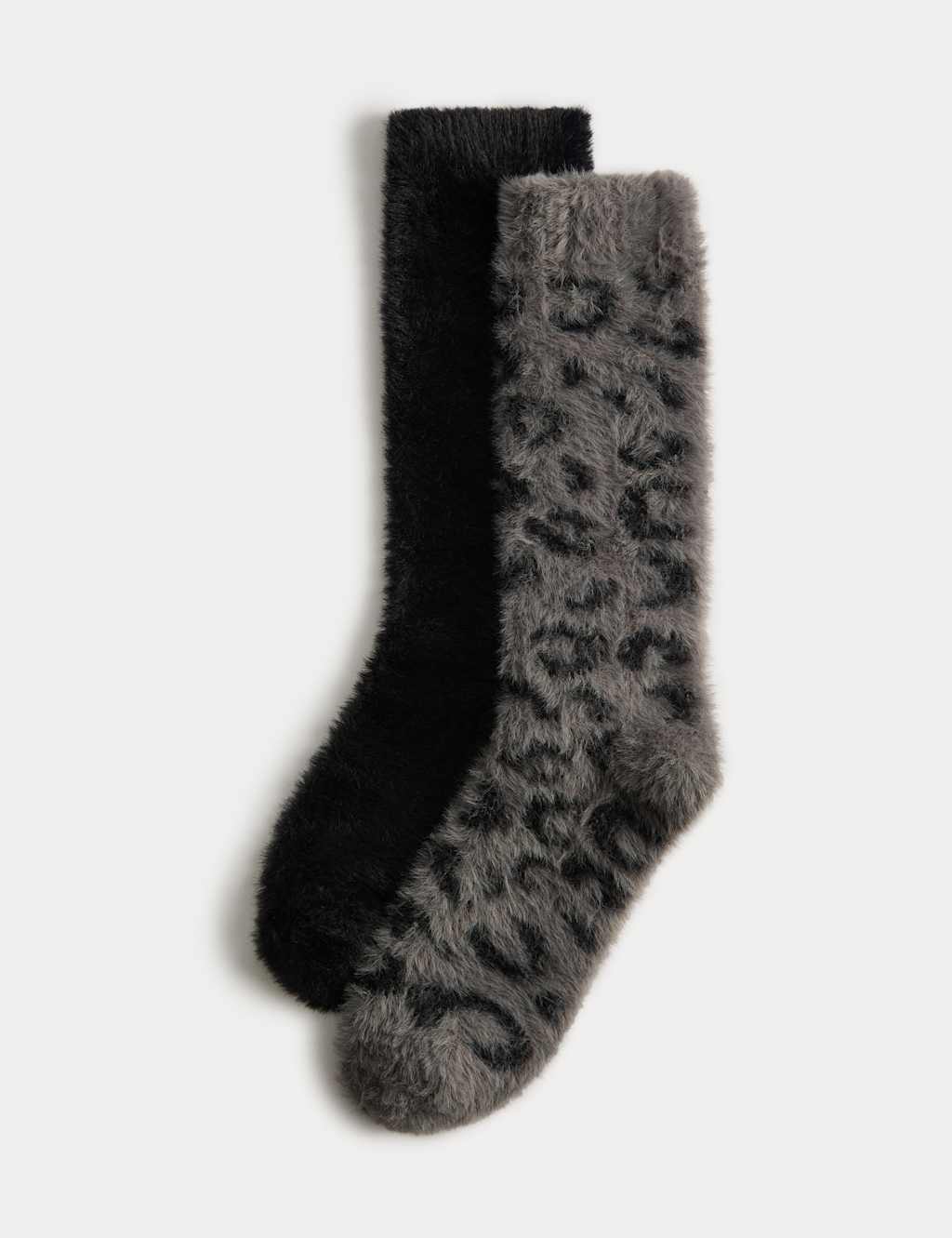 M&S 2 Pack Cosy Animal Print Slouch High Socks Grey Mix