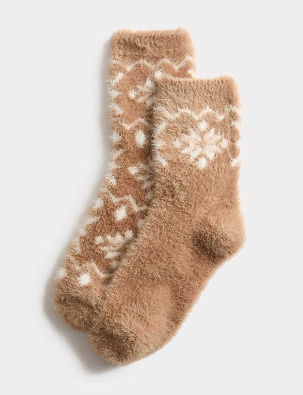 M&S 2 Pack Cosy Fairisle Crew Socks Brown Mix
