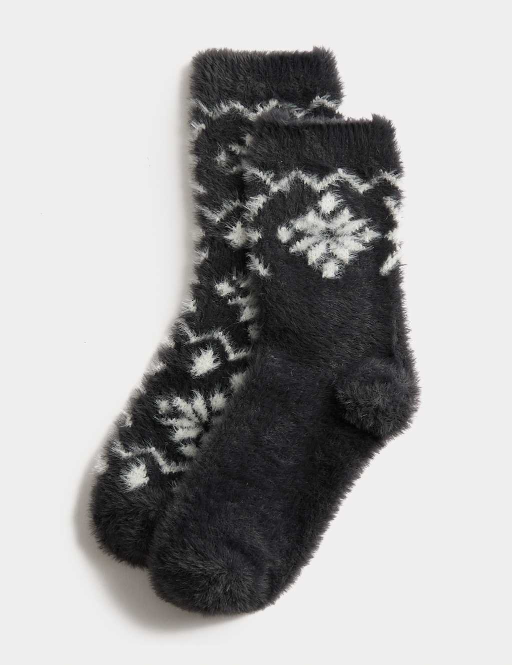 M&S 2 Pack Cosy Fairisle Ankle High Socks Dark Grey Mix