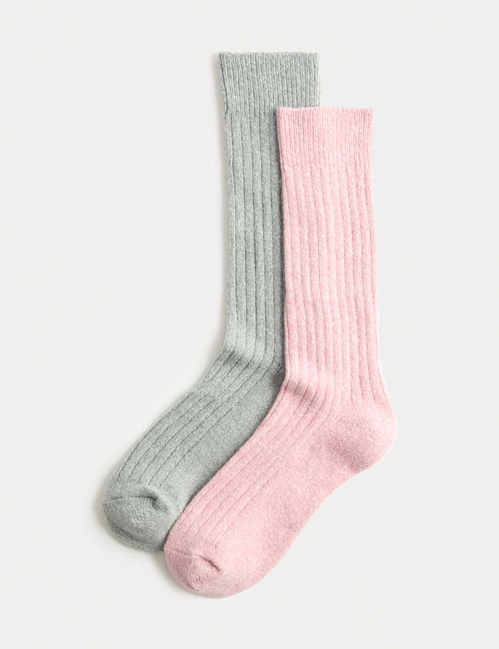 M&S 2 Pack Ribbed Mid Calf Socks Pink Mix